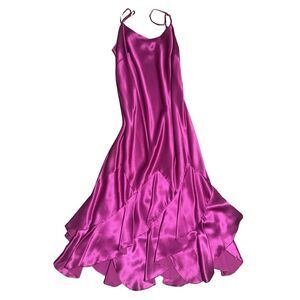 Vintage 80s 90s Purple Beaded Silk WhimsyGoth Fairy Mermaid Maxi Dress Size 12 L